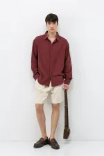 Uzun Kollu Basic Oversize Gömlek Bordo
