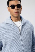 Oversize Zip-Up Knitted Cardigan, Baby Blue