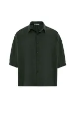 Oversize Short Sleeve Modal Fabric Shirt Khaki