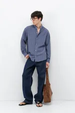 Striped Oversize Shirt Indigo
