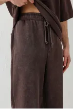 Baggy Fit Yıkamalı Eşofman Alt Kahve