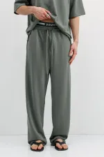 Fitilli Dokulu Baggy Eşofman Alt Haki