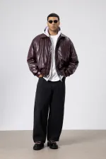 Veste oversize basique en similicuir bordeaux