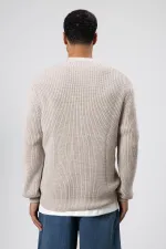 V Yaka Düğmeli Örgü Hırka Kazak Koyu Taş