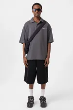 Polo Yaka Oversize Tişört Füme