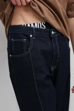 Dikiş Detaylı Relaxed Fit Jean Koyu Mavi