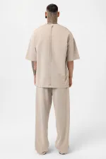 Yıkamalı Baskılı Oversize Eşofman Takım Soğuk Vizon