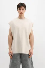 Oversize Kolsuz Basic Tişört Taş Oversize Kolsuz Basic Tişört Taş