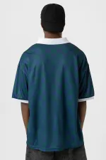 Oversize Polo Yaka Forma Tişört NEFTİ/İNDİGO