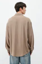 Lightly Textured Oversize Shirt, Mink