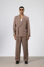 Costume oversize ceinturé, vison