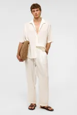 Oversize Striped Short-Sleeved Modal Fabric Shirt, White