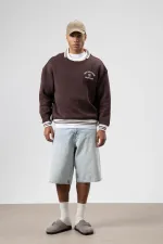 Oversize Yaka Nakış Detaylı Sweatshirt Kahve