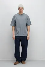 T-shirt basique oversize à col rond gris clair