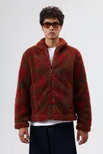Oversize Peluş Mont Bordo