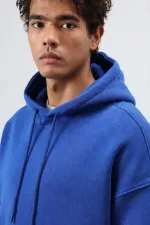 Sweat à capuche basique oversize délavé bleu marine