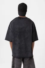Yıkamalı Oversize Tişört Siyah