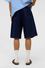 Oversize Bermuda Denim Şort Koyu Mavi