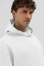 Sweat à capuche oversize imprimé, écru