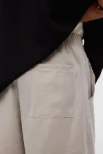 Oversize Modal Kumaş Bermuda Şort Bej