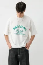 Kısa Kollu Boxy Fit Baskılı Tişört Ekru