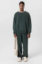 Premıum Yıkamalı Yırtık Detaylı Oversize Eşofman Takım Yeşil