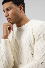 Pull oversize en maille à motifs, écru