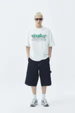 Atelier Kabartma Baskılı Oversize Tişört Ekru