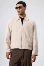 Veste oversize zippée en cachemire beige