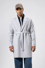 Manteau oversize en cachemire gris avec ceinture