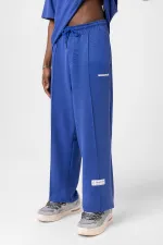 Label Detailed Oversize Modal Fabric Tracksuit Set Navy Blue