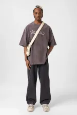 T-shirt oversize délavé à boutons, couleur café