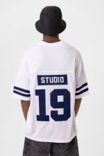 T-shirt oversize imprimé en jersey blanc