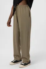 Pantalon de survêtement basique à taille élastique, kaki