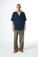 Oversize Deliklı Triko Gömlek Lacivert Oversize Deliklı Triko Gömlek Lacivert