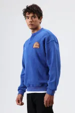 Sweat-shirt oversize à col rond imprimé bleu marine