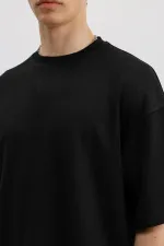 Fitilli Dokulu Oversize Tişört Siyah