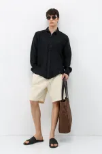 Dokulu Oversize Gömlek Siyah