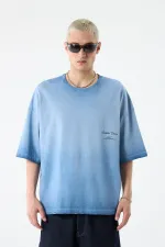 Yıkamalı Crop Tişört Açık Mavi