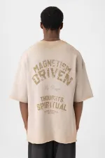 T-shirt oversize en maille délavée couleur pierre