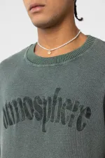 Yıkamalı Oversize Baskılı Tişört Yeşil