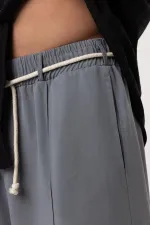 Kemer Detaylı Baggy Lyocell Pantolon Gri