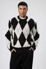 Baklava Desenli Oversize Kazak Siyah