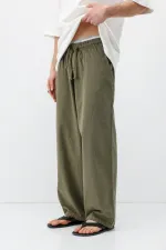 Super Baggy Fit Keten Pantolon Haki