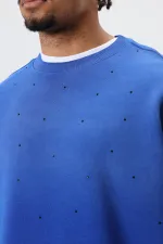 Sweat-shirt oversize bleu marine à détails en pierre délavée