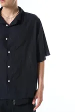 Dikişsiz Kısa Kol Cepsiz Oversize Keten Gömlek Siyah