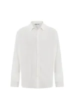 Chemise basique oversize à manches longues en lin, écru