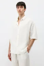 Ensemble en lin et mousseline coupe décontractée, écru