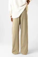 Bel Lastikli Baggy Fit Keten Pantolon Açık Haki