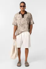 Yıkamalı Oversize Polo Yaka Tişört Kahve